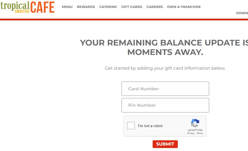 Tropical Smoothie Cafe Gift Card Balance